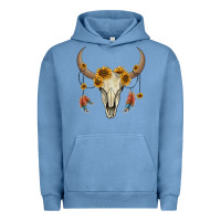 Pigment Pebble Blue bull skull sunflowers and feathers Urban Hoodie - AdoDesignShop