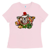 Bubblegum Pink Christmas joy english bulldog Ladies Tee - BarkalooDesign