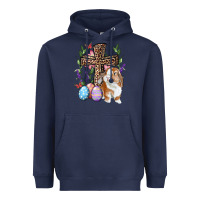 Navy Easter bunny and floral cross Heavyweight Hoodie - RanaPortraitStore