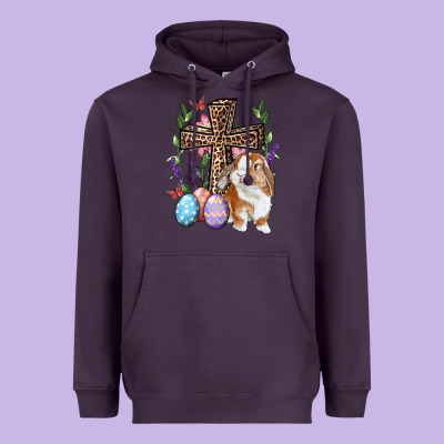 Heavyweight Hoodie Easter bunny and floral cross