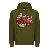 Army Green christmas tree cake with farm track and santa ado Premium Hoodie - AdoDesignShop