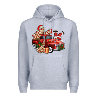 Heather Grey christmas tree cake with farm track and santa ado Premium Hoodie - AdoDesignShop
