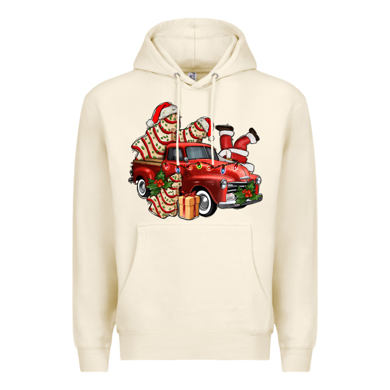 Christmas Tree Cake With Farm Track And Santa Ado Premium Hoodie by AdoDesignShop | Teevron