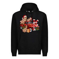 Black christmas tree cake with farm track and santa ado Premium Hoodie - AdoDesignShop