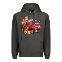 Charcoal Heather christmas tree cake with farm track and santa ado Premium Hoodie - AdoDesignShop