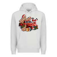 Dove Grey christmas tree cake with farm track and santa ado Premium Hoodie - AdoDesignShop