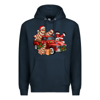 Navy christmas tree cake with farm track and santa ado Premium Hoodie - AdoDesignShop