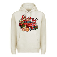 Oatmeal Heather christmas tree cake with farm track and santa ado Premium Hoodie - AdoDesignShop