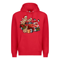 Red christmas tree cake with farm track and santa ado Premium Hoodie - AdoDesignShop