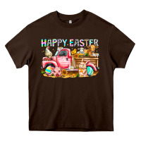 Chocolate Brown Happy Easter Animal Farm Truck Heavy Core Tee - CowhideDigitalArt