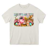 Cream Happy Easter Animal Farm Truck Heavy Core Tee - CowhideDigitalArt