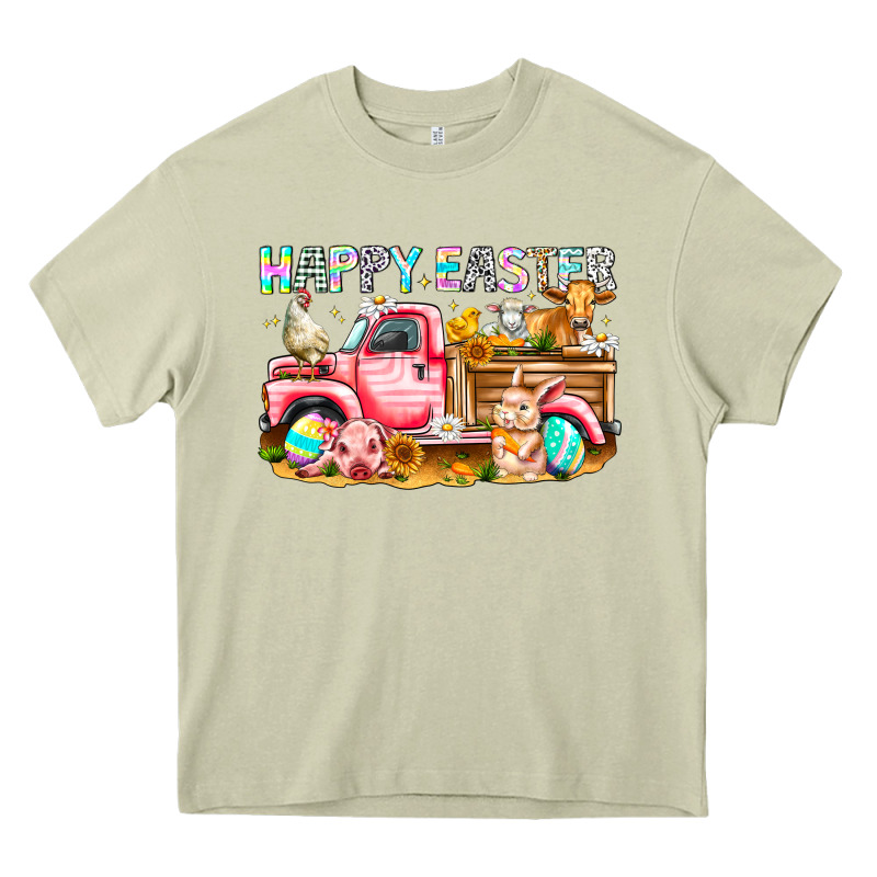 Happy Easter Animal Farm Truck Heavy Core Tee by CowhideDigitalArt | Teevron