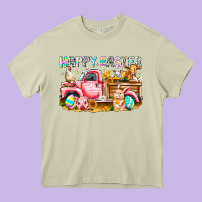 Happy Easter Animal Farm Truck Heavy Core Tee Designed By Cowhidedigitalart
