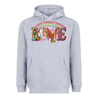 Heather Grey Easter Bunny Love With Rainbow Heavyweight Hoodie - RanaPortraitStore
