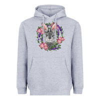 Heather Grey Easter Bunny With Floral Wreath Heavyweight Hoodie - RanaPortraitStore