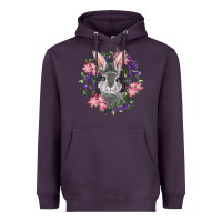 Plum Easter Bunny With Floral Wreath Heavyweight Hoodie - RanaPortraitStore