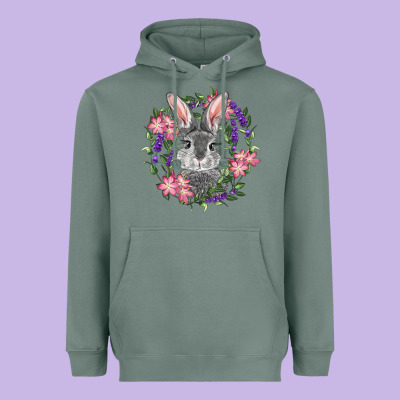 Heavyweight Hoodie Easter Bunny With Floral Wreath