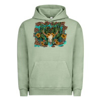 Pigment Oil Green leopard bull skull cactus sunflowers Urban Hoodie - AdoDesignShop