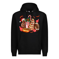 Black Christmas tree cake American football  ball and hot dogs ado Premium Hoodie - AdoDesignShop