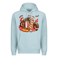 Blue Mist Christmas tree cake American football  ball and hot dogs ado Premium Hoodie - AdoDesignShop