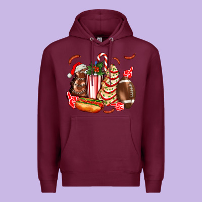 Christmas Tree Cake American Football  Ball And Hot Dogs Ado Premium Hoodie Designed By Adodesignshop