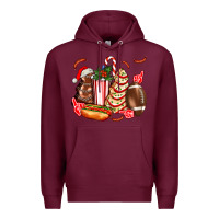 Burgundy Christmas tree cake American football  ball and hot dogs ado Premium Hoodie - AdoDesignShop