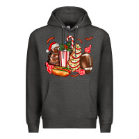 Charcoal Heather Christmas tree cake American football  ball and hot dogs ado Premium Hoodie - AdoDesignShop