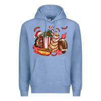 Colony Blue Christmas tree cake American football  ball and hot dogs ado Premium Hoodie - AdoDesignShop
