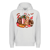 Dove Grey Christmas tree cake American football  ball and hot dogs ado Premium Hoodie - AdoDesignShop