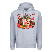 Heather Grey Christmas tree cake American football  ball and hot dogs ado Premium Hoodie - AdoDesignShop