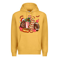 Mustard Christmas tree cake American football  ball and hot dogs ado Premium Hoodie - AdoDesignShop