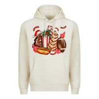 Oatmeal Heather Christmas tree cake American football  ball and hot dogs ado Premium Hoodie - AdoDesignShop