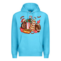 Ocean Blue Christmas tree cake American football  ball and hot dogs ado Premium Hoodie - AdoDesignShop