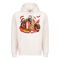 Pale Pink Christmas tree cake American football  ball and hot dogs ado Premium Hoodie - AdoDesignShop