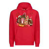 Red Christmas tree cake American football  ball and hot dogs ado Premium Hoodie - AdoDesignShop
