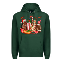 Sports Green Christmas tree cake American football  ball and hot dogs ado Premium Hoodie - AdoDesignShop