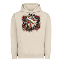 Pigment French Oak İndian Headress Cowhide Urban Hoodie - AdoDesignShop