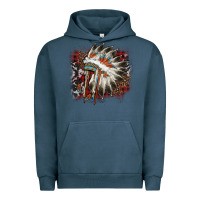 Pigment Midnight Navy İndian Headress Cowhide Urban Hoodie - AdoDesignShop