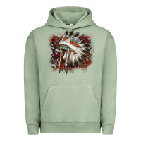 Pigment Oil Green İndian Headress Cowhide Urban Hoodie - AdoDesignShop