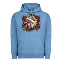Pigment Pebble Blue İndian Headress Cowhide Urban Hoodie - AdoDesignShop