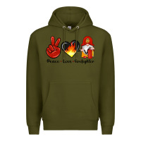 Army Green peace love firefighter Premium Hoodie - Artiststas
