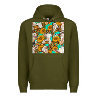Army Green sunflowers and goat western seamless pattern Premium Hoodie - BundleAndBundleShop