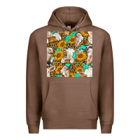 Chestnut sunflowers and goat western seamless pattern Premium Hoodie - BundleAndBundleShop