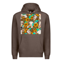 Coffee sunflowers and goat western seamless pattern Premium Hoodie - BundleAndBundleShop