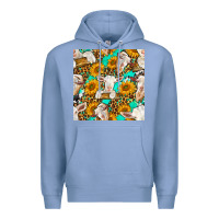 Colony Blue sunflowers and goat western seamless pattern Premium Hoodie - BundleAndBundleShop