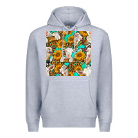 Heather Grey sunflowers and goat western seamless pattern Premium Hoodie - BundleAndBundleShop