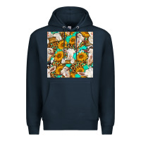 Navy sunflowers and goat western seamless pattern Premium Hoodie - BundleAndBundleShop