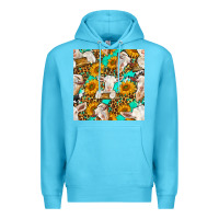 Ocean Blue sunflowers and goat western seamless pattern Premium Hoodie - BundleAndBundleShop