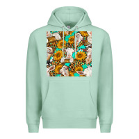 Seafoam sunflowers and goat western seamless pattern Premium Hoodie - BundleAndBundleShop