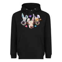 Black Easter Cows With Bunny Ears Heavyweight Hoodie - RanaPortraitStore